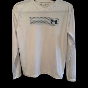 Under Armour White and Blue Long Sleeve Tee heat gear sz YXL